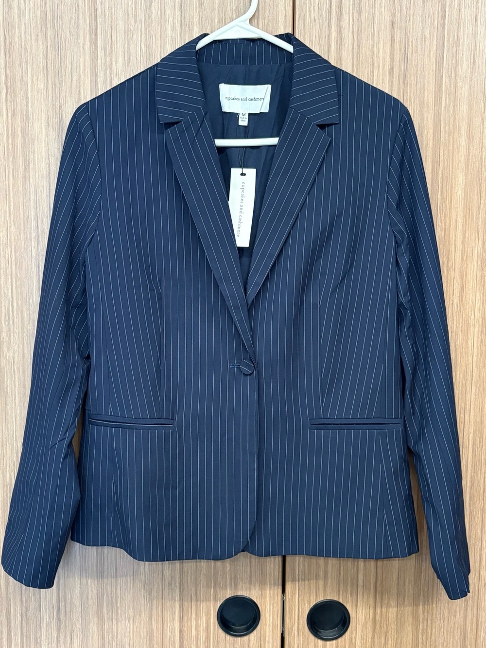 cupcakes & cashmere Navy Pinstripe Single-Button Blazer